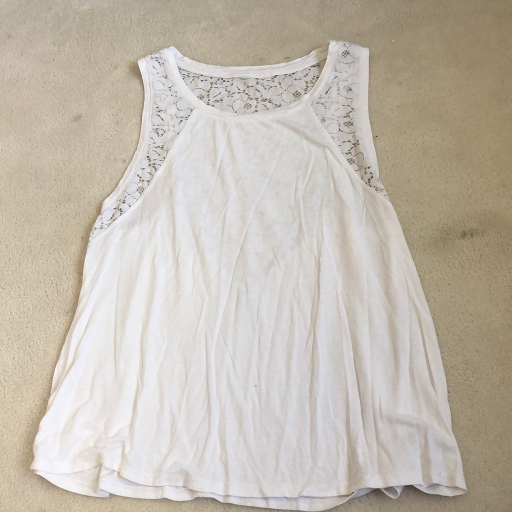 white tank top with floral lace detail